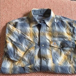 CARHARTT MEN’S SNAP FRONT SHIRT YELLOW GRAY SZ M
